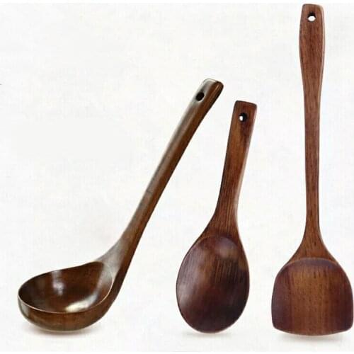 Wooden Kitchen Tool Set Eco-Friendly and Healthy Natural Wood Turner Rice Scoop Soup Spoon Cooking Tools Utensils