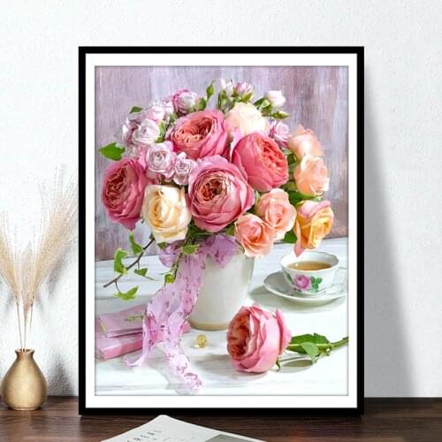 Needlework DIY Flower Rose Cross Stitch Set 11CT For Embroidery Kits Precise Printed DMC Canvas Patterns Counted Home Decoration