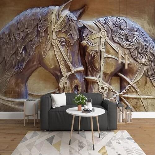Custom Photo Wallpaper 3D Stereoscopic Relief Horse Backdrop Art Wall Painting Living Room Study Bedroom Wall Decor Large Mural
