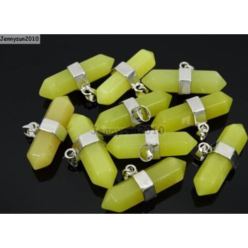 Natural Lemon Ja-de Gems Stones Horizontal Hexagonal Pointed Reiki Chakra Pendant Beads Necklace Jewelry 10Pcs/Pack