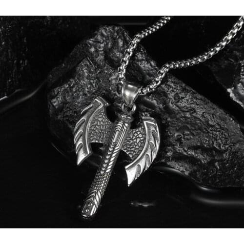 New jewelry Viking double axe amulet titanium steel necklace Retro battle axe pendant Man necklace