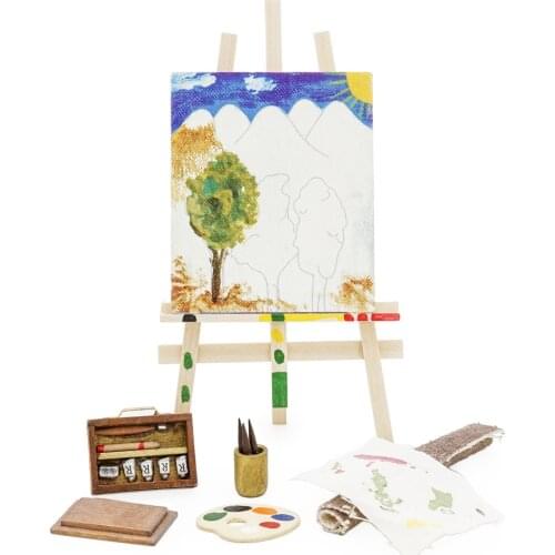 Odoria 1:12 Miniature Easel Painting Tools Set Pigment Brush Art Living Room Bedroom Home Dollhouse Accessories Doll House Decor