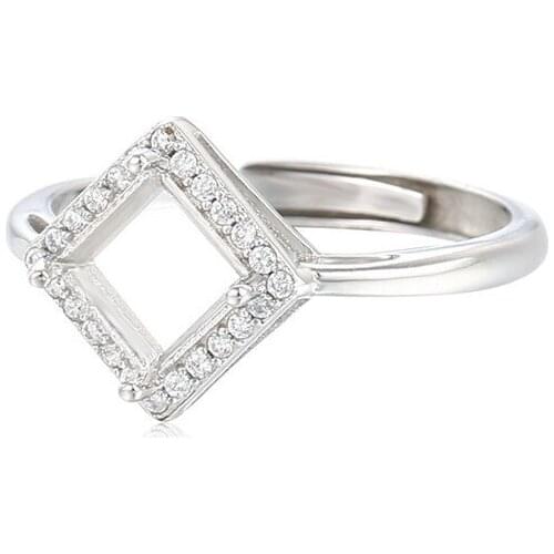 Ring Setting for 5.5x5.5mm Square Cabochons Ring Base White Gold Plated 925 Silver Zircon Adjustable Ring Blank SR0175