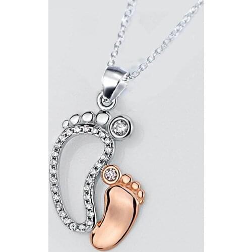 3A Zirconia Crystal Lovely Feet Pendants Necklaces Baby Mothers Day Gift Jewelry Women Child Foot Link Chain Choker Necklaces