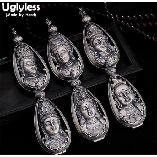 Uglyless Real 925 Sterling Silver Buddha Pendant Necklace without Chains Buddhism Thai Silver Fine Jewelry Open Pendants Bijoux