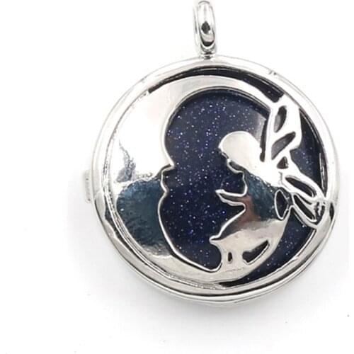Blue Sand Stone Silver Plated Crescent Moon Angel Locket Pendant Can Open Amethysts Crystal Jewelry