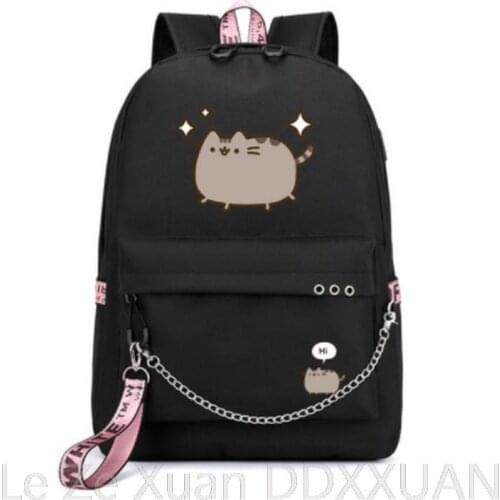 Cute Fat Cat Backpacks for Girls Back to School Shoulders Backpack Usb Charging Canvas Travel Bag Teenagers Laptop Bags