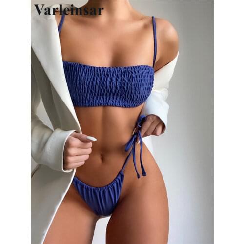 Sexy Wrinkled Brazilian High Leg Cut Bikini Women Swimwear Female Swimsuit Two-pieces Bikini set Bather Bathing Suit Swim V3012