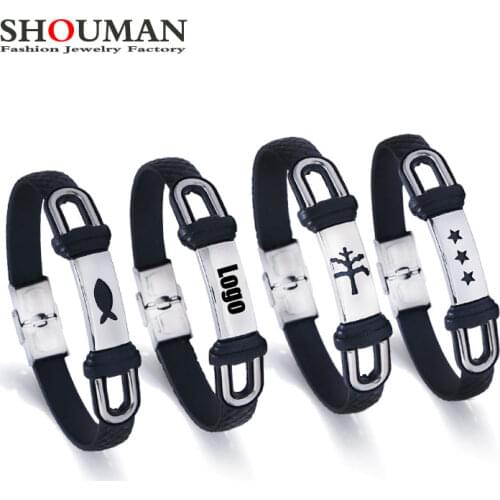 SHOUMAN Personalized Custom Fashion New Hand-woven Leather Mens Bracelet Engraved Name Date Pattern Stainless Anniversary Gift