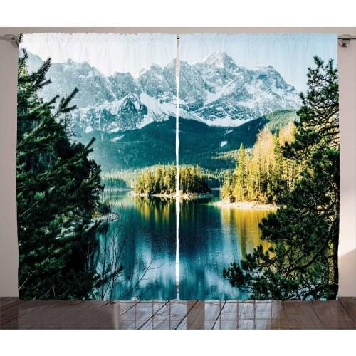 Mountain Landscape Curtains Lake Snowy Hills Spring Satin Fabric Drapes for Living Room Bedroom 2 Panel Window Set