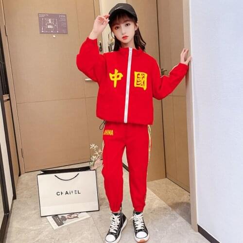 Girls Sport Clothes Set Sweatshirt + Pants Clothes For Girls China Pattern Costume For Girl Teenage Children Tracksui 3- 12Years