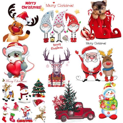 Ironing Sticker Merry Christmas Thermal Transfer For Clothes Santa Claus Iron On Transfer For Clothing Patch Vinyl Heat Transfer