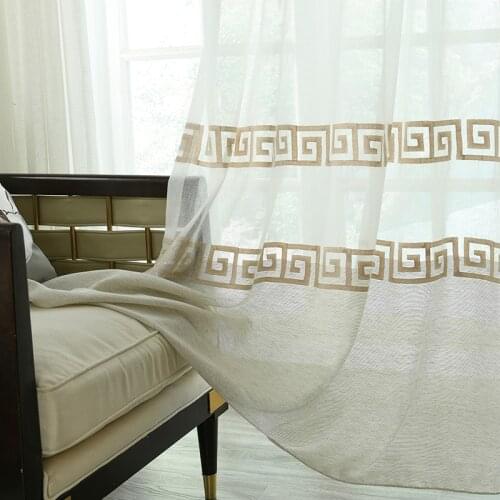 Chinese Style Tulle Curtain For Bedroom Luxury Embroidered Geometric Elegant Kitchen Bay Window Treatment Drapes M251C
