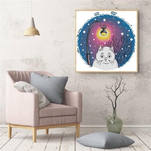 Needlework,DIY DMC Cross Stitch,Sets For Embroidery kits,Blue White Cat Patterns Precise Print Count Cross-Stitching Wholesale