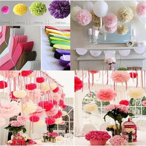 High quality 35CM Fluffy Tissue Paper Pom Poms Hanging Rose Flower Balls Garlands Wedding Baby Shower Party Decoration supplies