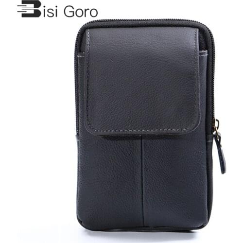 BISI GORO pu leather fanny pack phone coin card waist bag Multi-function outdoor fanny pack unisex belt bags waist packs 2020