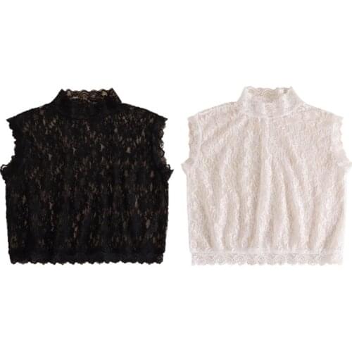 Women Floral Lace False Collar Vintage Turtleneck Half Shirt Pullover Dickey Top N2UE