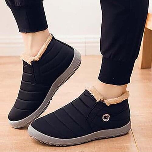 New Women Flat Shoes Comfortable Waterproof Shoes Women Warm Plush Fur Ankle Snow Shoes Female Work Sneakers Chaussures Femme