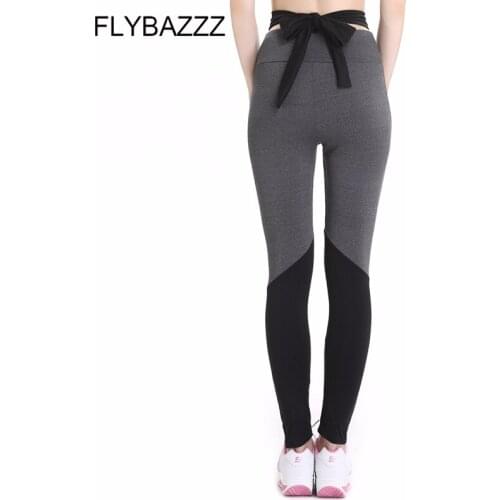 Women Sexy Bow Tie Fitness Legging High Waist Push Up Women Yoga Leggings Femme Patchwork Polyester Leggins Female Bandage Pants
