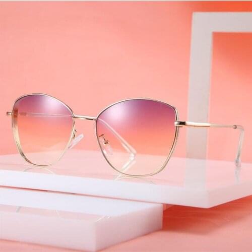 Cat Eye Vintage Brand Designer Black Sunglasses For Women Metal Frame Purple Gradient Glasses