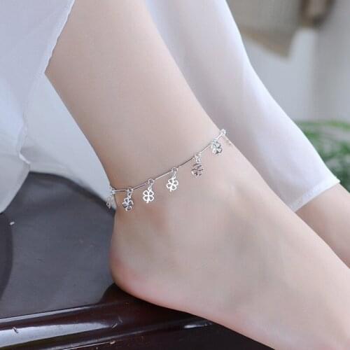 Everoyal Female Charms Clover Silver Bracelets For Women Jewelry Fashion Silver 925 Girl Anklets Accessories Lady Summer Bijou