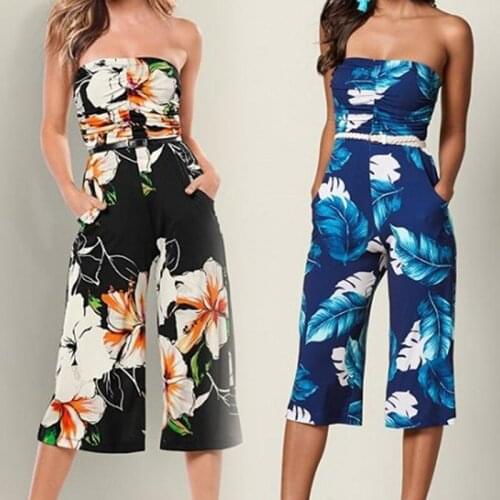 2021 Summer Jumpsuit For Women Costume One Word Collar Printed Sexy Beach Rompers Casual Jumpsuits With Belt Womens Clothing