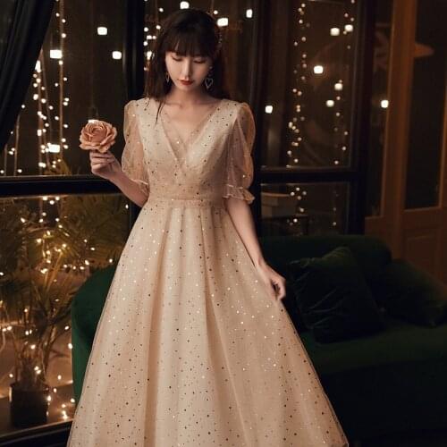 Fashion Banquet Elegant Bridesmaid Evening Dress Sequins Appliques Mid-Length Prom Formal Gown Vestidos De Noche Cheongsam