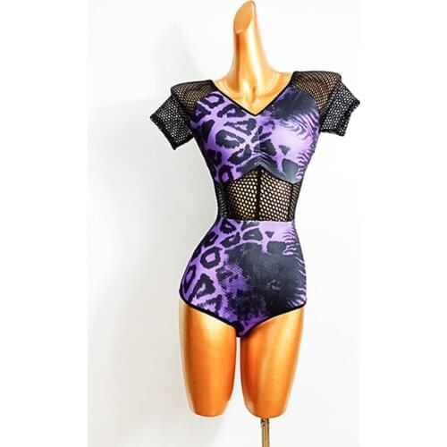 Short Sleeve Bare Back V Neck Women Latin Dance Bodysuit Latin Dancing Tops Practise Tango Chacha Dancing Performamnce LW567