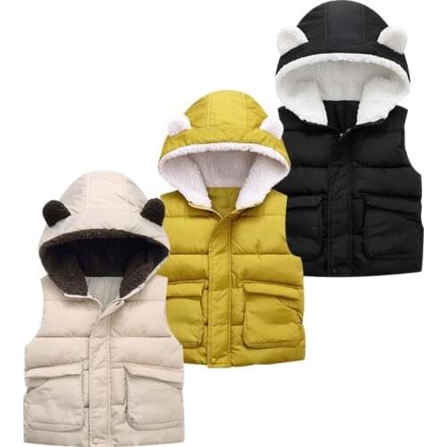 Childrn Winter Down Cotton Vest Kids Padded Vest Boys Girls Hooded Vest Kids Warm Vest Children Autumn Leisure Vest 2-6 Years
