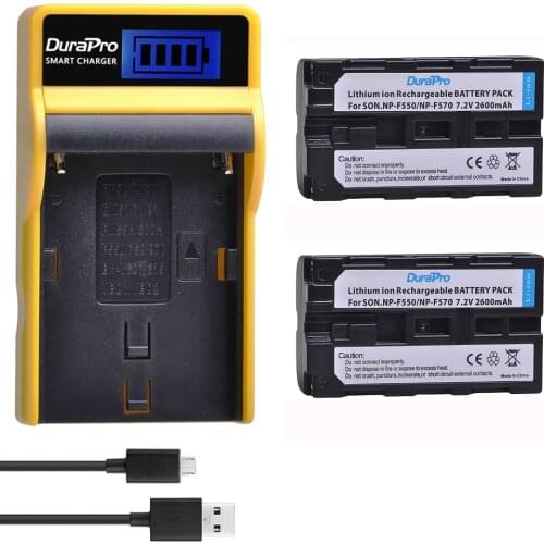 2PC 2600mAH NP-F550 NP-F570 NP F550 Camera Battery + LCD USB Charger for Sony NP-F330 NP-F530 NP-F570 NP-F730 NP-F750 CCD-RV100