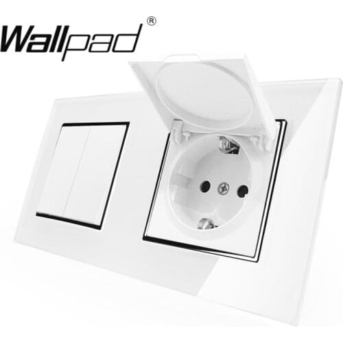 2 Way Light Switch with Cap Socket Wallpad Crystal Glass 110V-250V 2 Gang Switch Dust Cap EU Schuko Wall Socket with Claws Clip