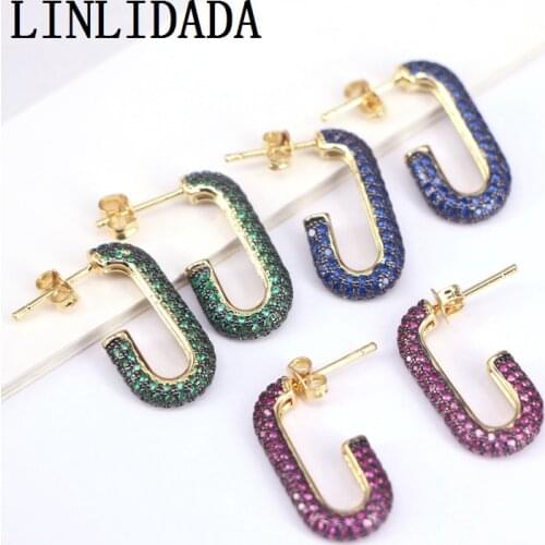 3Pairs, Cz Zircon Jewelry Zirconia Oval Shape Stud Earrings CZ Micro Pave Gold Color for Women Party Gift