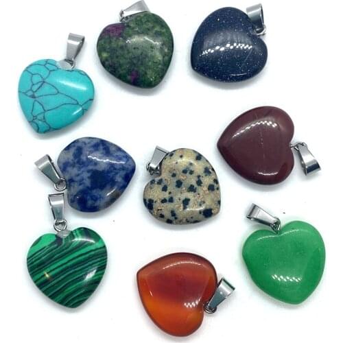 Natural Stone Malachite Lapis Lazuli Pendant Heart-shaped Jewelry Making Supplies Handmade Necklace Jewelry Accessories 3 Pieces