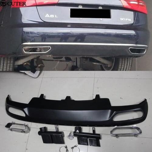A6 C7 W12 style PP Rear Bumper Lip Diffuser exhaust pipes For Audi A6 C7 W12 12-16