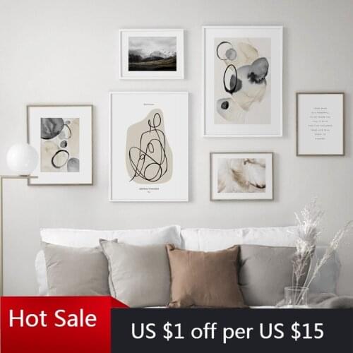 Abstract Figures Pattern Feather Mountain Nordic Prints Art Canvas Painting Wall Decor Pictures For Posters Aesthetic Room Decor