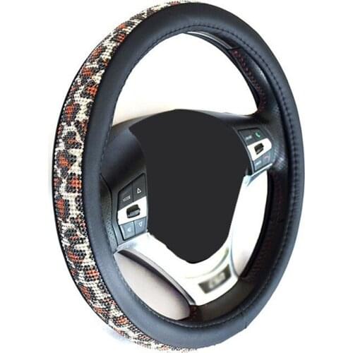 Auto Steering Wheel Cover Luxury Crystal Rhinestone Leopard cute pink Pattern Bling Fashion M size Fits 38cm/15" Car Accessories