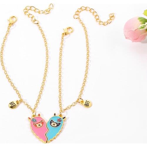 2 pcs/set BFF Love Heart Llama Bracelets Rhinestone Best Friends Forever Llama Charms Couple Bracelet for Women Girls Jewelry