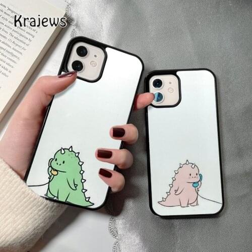 Krajews Three matching dino coque Phone Case for iPhone 12 mini 5 6S 7 8 PLUS X XS XR 11 PRO MAX SE 2020 Back Cover Funda Shell