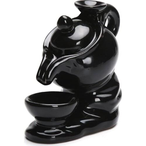 Handmade Black Incense Burner Censer Teapot Cup Ceramic Backflow Incense Burner Holder Buddhist Temple Decor Zen Insence Z272