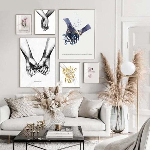 Black White Romantic Hand In Hand Canvas Painting Love Quotes Wall Art Poster Print Fashion Picture Couples Lovers Room Decor