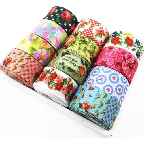 David accessories 1"(25mm) flower series roses printed Grosgrain ribbon DIY headwear ribbon and bow garment accessories,50Yc713