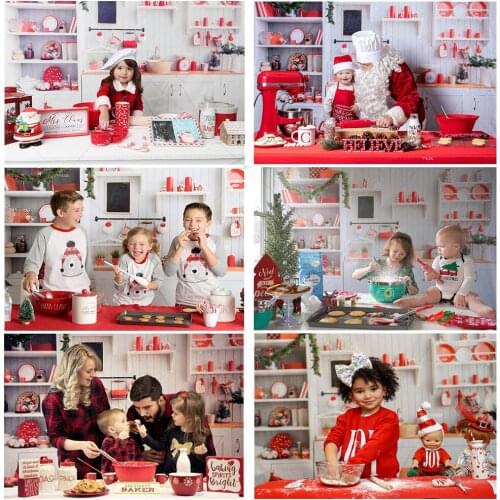 Photography Backdrop Christmas Kitchen Photophone Background Wood Cupboard Photo Studio Child Family Cook Photobooth Photocall