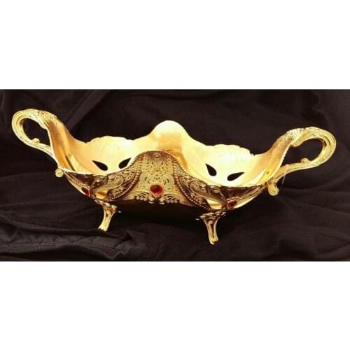 Gondola Footed Stone Gold Medium Filigree 36 X 15 x13Cm I Fruit Bowl I Salad Bowl I Punch Bowl I Sugar Container I Serving Spoon