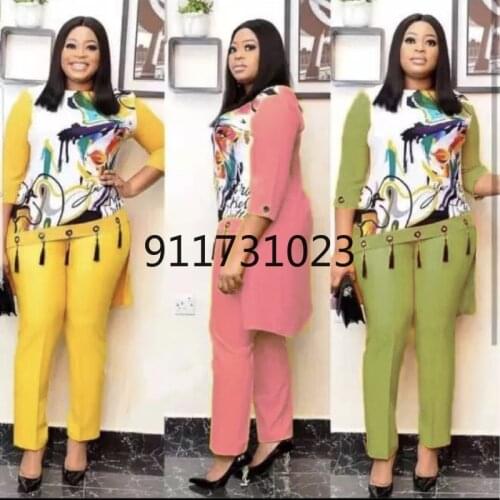 2 Piece Set Women Slim Solid Pants And 3/4 Sleeve O-Collar Tassel Top 2021 Fashion Print Irregular Office Lady Suit Outfits