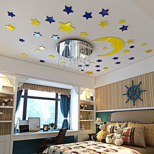 Moon and stars 3d three-dimensional crystal wall stickers Living room bedroom childrens room wall Ceiling decoration