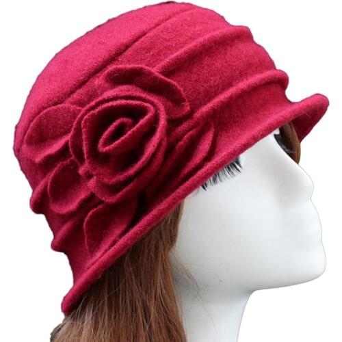Fashion Women Wool Church Cloche Flapper Hat Lady Bucket Winter Flower Cap