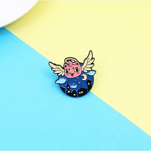 Fashion Cartoon Baby Angel Flying To Kind People In The Dark Night To Send Good Luck Creative Brooch Personalized Backpack Badge
