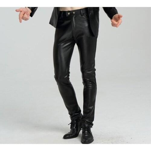 Pu Pants Skinny Faux Leather Pants For Men Slim Fit Joggers PU leather Motorcycle Biker Tights Trousers