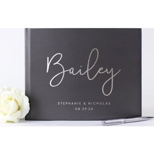 Customize wedding Hardcover Wedding Guestbook, Gold Foil Horizontal Wedding Guest Sign In Book journals notebooks