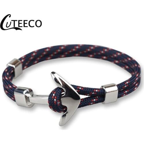 CUTEECO New Pirate Style Alloy Stainless Steel Anchor Bracelet For Men Genuine Nylon rope navy buckle Bracelet Jewelry Bangles